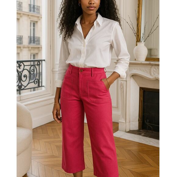 Bagatelle Collection Fuchsia Faux Suede High Rise Crop Wide Leg Trousers Size 12 - Picture 1 of 11